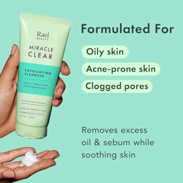 Rael Face Wash, Miracle Clear Gentle Exfoliating Cleanser - Hydrating Formula with Succinic Acid and Minerals, Cleanses and Exfoliates Acne-Prone, Oily Skin, Vegan, Korean Skin Care (5.1 fl oz)