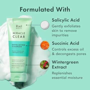 Rael Face Wash, Miracle Clear Gentle Exfoliating Cleanser - Hydrating Formula with Succinic Acid and Minerals, Cleanses and Exfoliates Acne-Prone, Oily Skin, Vegan, Korean Skin Care (5.1 fl oz)