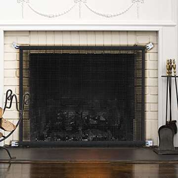 Fireplace Screen Safe Mesh Gate: Child Proof Barrier Guard Living Room Fire Place Cover for Baby Tod...