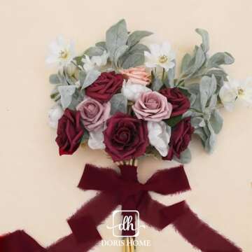 DORIS HOME Burgundy Chiffon Ribbon for Flower Bouquet, 2" x21Yd Fabric Ribbon for Gift Wrapping, Handmade Frayed Ribbon for Wedding, Chiffon Silk Ribbon for Christmas Decorations