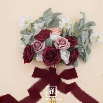 DORIS HOME Burgundy Chiffon Ribbon for Flower Bouquet, 2" x21Yd Fabric Ribbon for Gift Wrapping, Handmade Frayed Ribbon for Wedding, Chiffon Silk Ribbon for Christmas Decorations