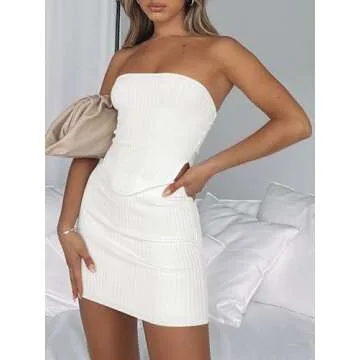 ANRABESS Women’s Two Piece Summer Outfit - Strapless Mini Dress
