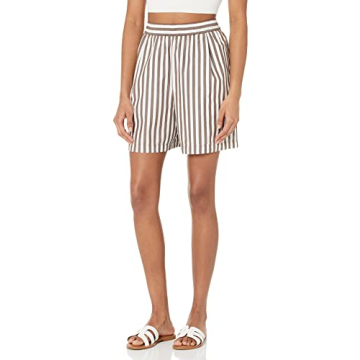 The Drop Women's Jada High Waist Loose Fit Shorts - Coffee Bean Stripe for Summer Comfort