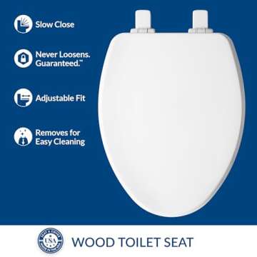 Bemis Ashland Modern Wood Toilet Seat with Decorative Edge, Slow Close, Secure Hinges, Elongated, Co...