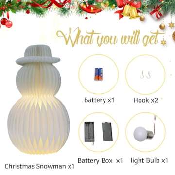 ZEYGC Christmas Decorations Light Up Paper Snowman, Foldable Warm White Led Snowman Lighted Battery Operated 19.68" Xmas Decor for Indoor Home Decor