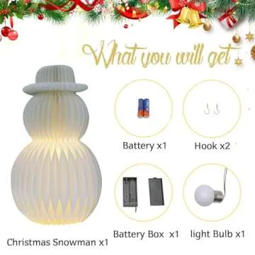 ZEYGC Christmas Decorations Light Up Paper Snowman, Foldable Warm White Led Snowman Lighted Battery Operated 19.68" Xmas Decor for Indoor Home Decor