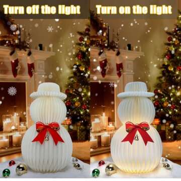 ZEYGC Christmas Decorations Light Up Paper Snowman, Foldable Warm White Led Snowman Lighted Battery Operated 19.68" Xmas Decor for Indoor Home Decor