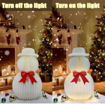 ZEYGC Christmas Decorations Light Up Paper Snowman, Foldable Warm White Led Snowman Lighted Battery Operated 19.68" Xmas Decor for Indoor Home Decor