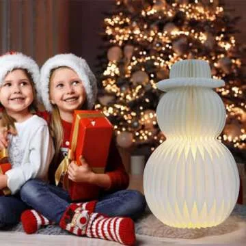 ZEYGC Christmas Decorations Light Up Paper Snowman, Foldable Warm White Led Snowman Lighted Battery Operated 19.68" Xmas Decor for Indoor Home Decor