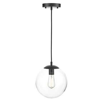 Light Society Zeno Globe Pendant, Clear Glass with Black Finish, Contemporary Mid Century Modern Sty...