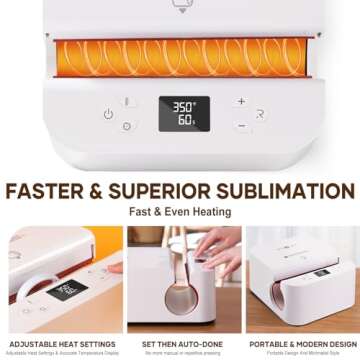 HTVRONT Auto Tumbler Heat Press Machine - Mug Heat Press Heat Up Fast & Even, Professional Tumbler Press High-Security for 2.95"-3.18" Sublimation Tumblers, Cups, Glasses and Mugs, White