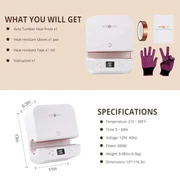 HTVRONT Auto Tumbler Heat Press Machine - Mug Heat Press Heat Up Fast & Even, Professional Tumbler Press High-Security for 2.95"-3.18" Sublimation Tumblers, Cups, Glasses and Mugs, White