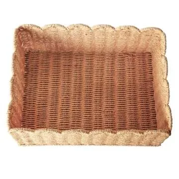 Scalloped Edge Basket, Wicker Storage Baskets, Hand Woven Baskets for Shelves,Natural Baskets for Organizing (M-14" L x 10.5" W x 6" H)