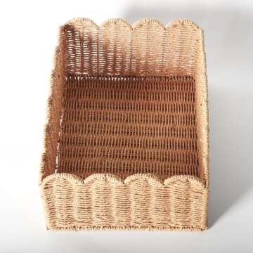 Scalloped Edge Basket, Wicker Storage Baskets, Hand Woven Baskets for Shelves,Natural Baskets for Organizing (M-14" L x 10.5" W x 6" H)