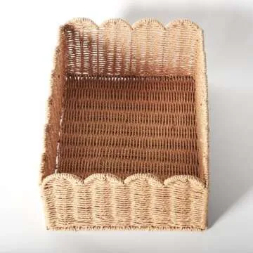 Scalloped Edge Basket, Wicker Storage Baskets, Hand Woven Baskets for Shelves,Natural Baskets for Organizing (M-14" L x 10.5" W x 6" H)