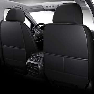 YJZT03 Leather Car Seat Covers Full Set, 5 Seats Universal Leather Cushions for Cars, Front and Rear Seat Protectors, Auto Seat Covers Fit for Most Vehicle Type（Black Red）