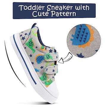 K KomForme Toddler Boys & Girls Shoes Kids Canvas Sneakers with Cartoon Dual Hook and Loops, Size 8 Toddler, Dinosaur