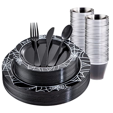 LIYH 150pcs Halloween Plastic Plates for 25 Guests