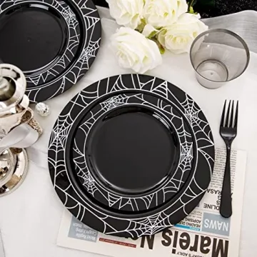 LIYH 150pcs Halloween Plastic Plates for 25 Guests