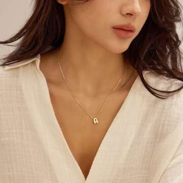 MARYLAX Bubble Letter Necklace - 14K Gold Plated Personalized Initial Jewelry for Women