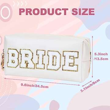Burskit Makeup Bag BRIDE Gifts Travel Organizer Bag Varsity Letter Cosmetic Toiletry Bag Letter Patc...