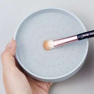 Jessup Makeup Brush Cleaning Mat with Color Removal Sponge, 2 in 1 Silicone Makeup Brush Cleaner (Sachet Pink)