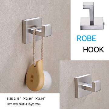 TASTOS Bath Towel Hooks Brushed Nickel, 2 Pack Stainless Steel Robe Coat and Clothes Hook, Heavy Dut...
