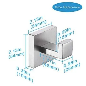 TASTOS Bath Towel Hooks Brushed Nickel, 2 Pack Stainless Steel Robe Coat and Clothes Hook, Heavy Duty Wall Hook for Bathroom & Kitchen, Modern Square Style Wall Mounted (Silver)