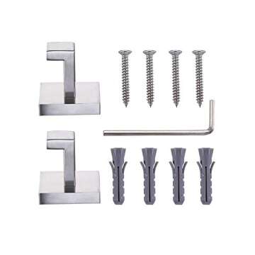 TASTOS Bath Towel Hooks Brushed Nickel, 2 Pack Stainless Steel Robe Coat and Clothes Hook, Heavy Duty Wall Hook for Bathroom & Kitchen, Modern Square Style Wall Mounted (Silver)