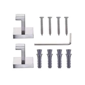 TASTOS Bath Towel Hooks Brushed Nickel, 2 Pack Stainless Steel Robe Coat and Clothes Hook, Heavy Duty Wall Hook for Bathroom & Kitchen, Modern Square Style Wall Mounted (Silver)