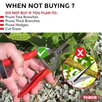 TABOR TOOLS Pruning Shears, Florist Scissors, Multi-Tasking Garden Snips for Arranging Flowers, Trimming Plants and Harvesting Herbs, Fruits or Vegetables. K17A. (Straight, Stainless Steel Blades)
