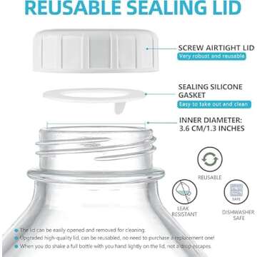 Absovetu 1/2 Gallon Heavy Duty Glass Milk Bottle with REUSABLE AIRTIGHT SCREW Lid - 2 Qt Glass Water Bottles - Glass Milk Jug Pitcher with 2 Exact Scale Lines, Milk Container for Refrigerator Storage