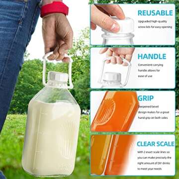 Absovetu 1/2 Gallon Heavy Duty Glass Milk Bottle with REUSABLE AIRTIGHT SCREW Lid - 2 Qt Glass Water Bottles - Glass Milk Jug Pitcher with 2 Exact Scale Lines, Milk Container for Refrigerator Storage