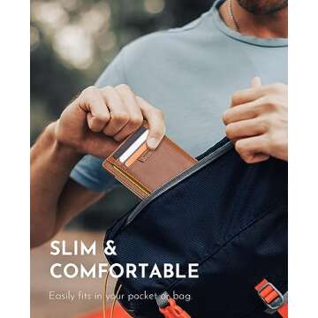 Buffway Slim Wallet for Men Women Minimalist Small Leather Front Pocket Wallets with RFID Blocking and Gifts Box - Bassa Brown