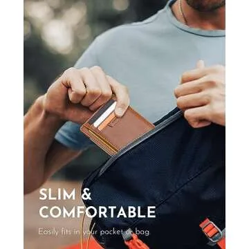 Buffway Slim Wallet for Men Women Minimalist Small Leather Front Pocket Wallets with RFID Blocking and Gifts Box - Bassa Brown