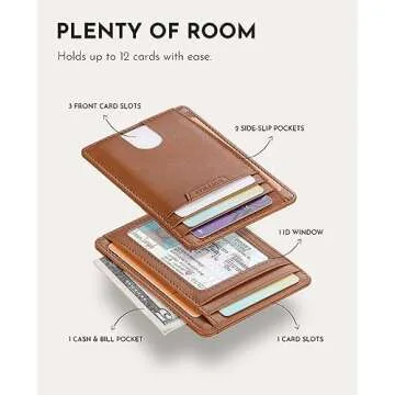 Buffway Slim Wallet for Men Women Minimalist Small Leather Front Pocket Wallets with RFID Blocking and Gifts Box - Bassa Brown