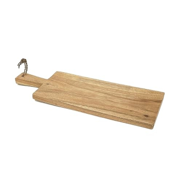 Woodard & Charles Acacia Wood Paddle Board, Serving Board for Serving, Charcuterie, Appetizers, Sushi, Bread, Meat, Fruit, and More (23" Paddle Serving Tray with Handle)