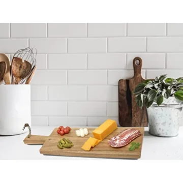 Woodard & Charles Acacia Wood Paddle Board, Serving Board for Serving, Charcuterie, Appetizers, Sushi, Bread, Meat, Fruit, and More (23" Paddle Serving Tray with Handle)