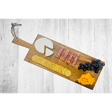 Woodard & Charles Acacia Wood Paddle Board, Serving Board for Serving, Charcuterie, Appetizers, Sushi, Bread, Meat, Fruit, and More (23" Paddle Serving Tray with Handle)