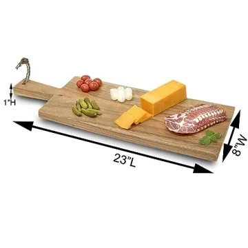 Woodard & Charles Acacia Wood Paddle Board, Serving Board for Serving, Charcuterie, Appetizers, Sushi, Bread, Meat, Fruit, and More (23" Paddle Serving Tray with Handle)