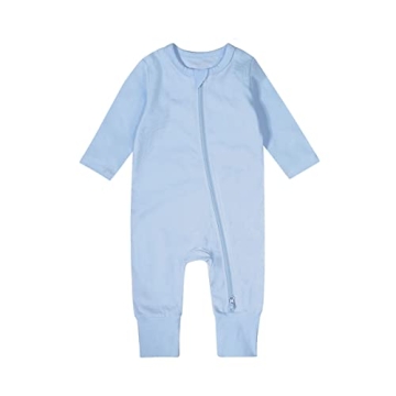 Teach Leanbh Baby Girls Footless Pajamas 2 Way Zipper Long Sleeve Romper - Bamboo Fiber (Light Blue,...