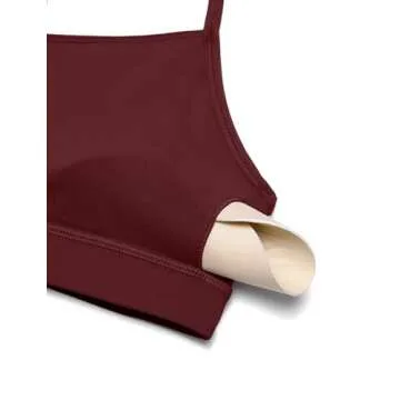 CRZ YOGA Butterluxe Womens Y Back Sports Bra - Padded Racerback Low Impact Spaghetti Thin Strap Workout Yoga Top Red Merlot X-Small