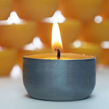Serenibee Tea Light Candles - 100% Pure Beeswax Candles with one Custom Reusable Sturdy Steel Candle...