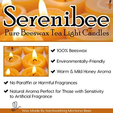 Serenibee Tea Light Candles - 100% Pure Beeswax Candles with one Custom Reusable Sturdy Steel Candle Holder and Reusable Cotton Bag Eco Friendly Gift Set(12 & 24)