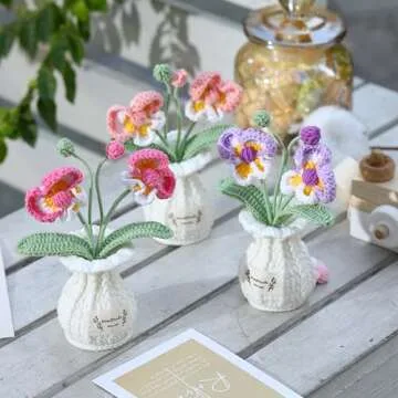 YOOJEE Handmade Crochet Flower Pot for Women Gift