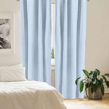 Ambesonne Checkered Curtains, Little Squares and Stripes Pastel Color Gingham Repeating Rows Vintage Tile, Window Treatments 2 Panel Set for Living Room Bedroom, Pair of - 28" x 84", Light Blue