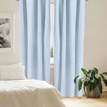 Ambesonne Checkered Curtains, Little Squares and Stripes Pastel Color Gingham Repeating Rows Vintage Tile, Window Treatments 2 Panel Set for Living Room Bedroom, Pair of - 28" x 84", Light Blue