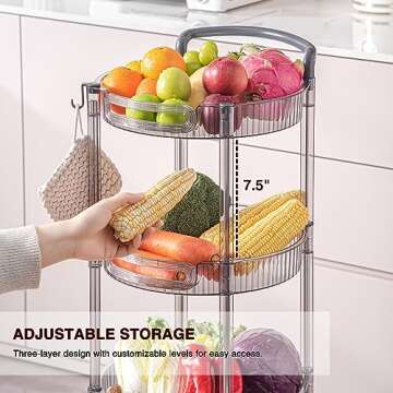 HYBRIDEAS 3-Tier Rolling Storage Cart with Wheels - Multi-Functional Organizer