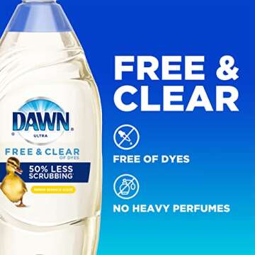 Dawn Free & Clear Dishwashing Liquid Dish Soap (3x24 oz) + Dawn Non-Scratch Scrubber Sponge (2 Count), Lemon Essence