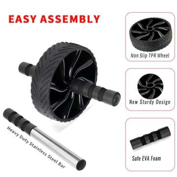 Ab Roller Wheel for Core Workout, Durable & Sturdy Design, Non-Slip EVA Foam Handles, Easy to Assemb...
